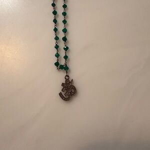 Elegant Green Beaded Necklace with Silver Pendant Pave diamond Buddhist OM